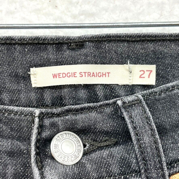 Levis Jeans Womens 27 Gray Wedgie Straight Raw Hem Button Fly High Rise 90s - Picture 3 of 14